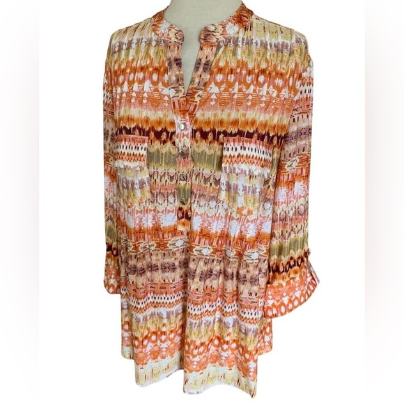 COCOMO 3X Orange Yellow Abstract 3/4 sleeve Plus Size women's Blouse top - Picture 1 of 15
